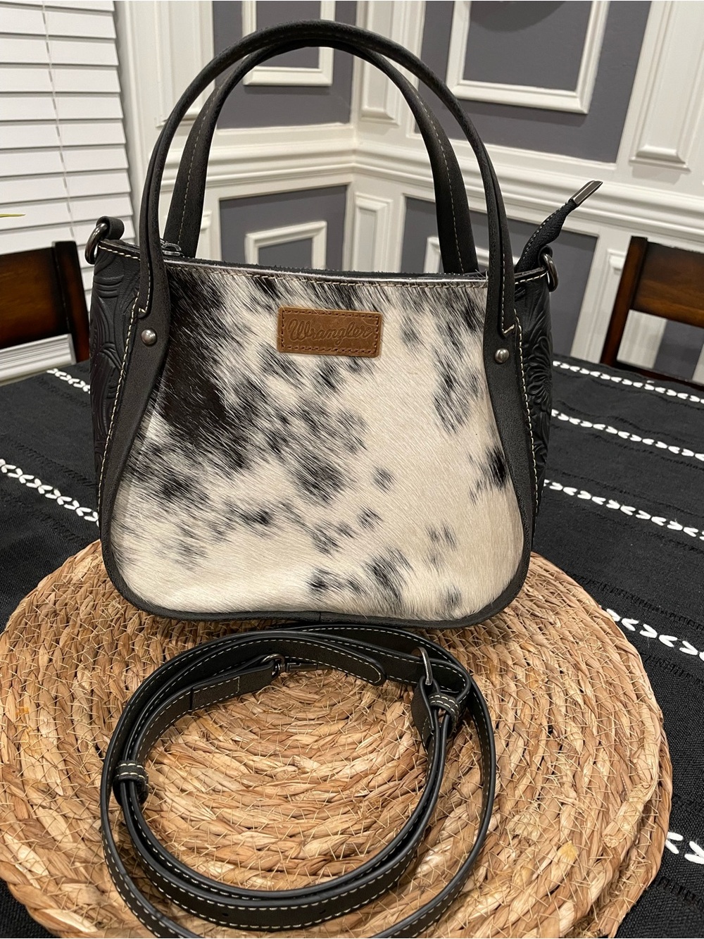 Wrangler Black and White Cowhide Shoulder Bag